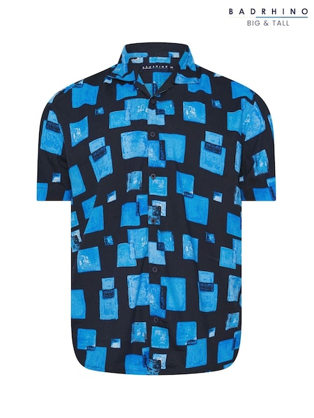 BadRhino Big & Tall Blue Peached Short Sleeve Revere Collar 100% Cotton Shirt (W52263) | € 39