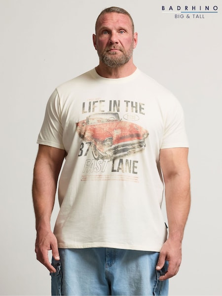 BadRhino Big & Tall White Life In The Fastlane 100% Cotton T-Shirt (W52264) | R$ 195