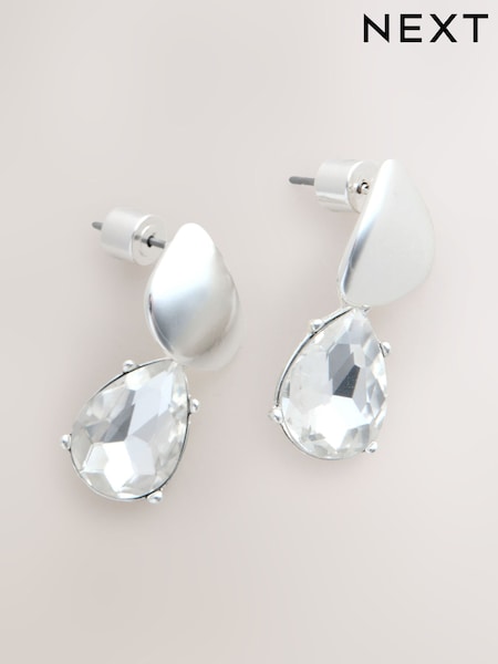 Silver Tone Sparkle Drop Stud Earrings (W52479) | €11