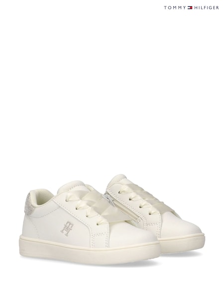 Tommy Hilfiger White Side Zip Low Cut Velcro Trainers (W52547) | €101 - €109