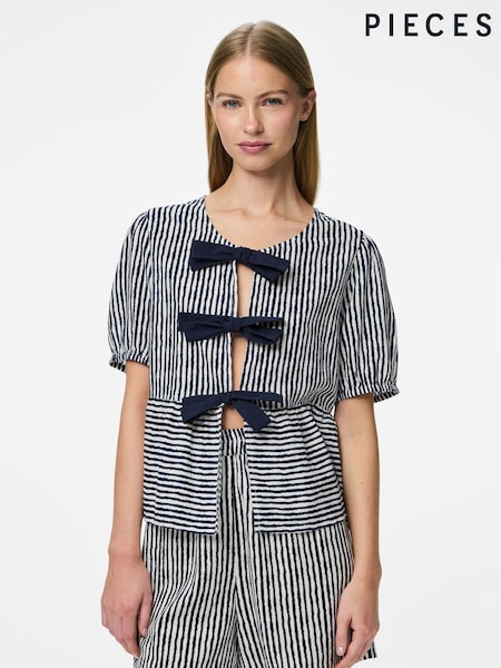 PIECES White Stripe Bow Detail Blouse (W52615) | €40