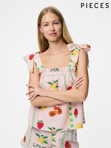 PIECES Cream Fruit Print Tie Strap Top (W52616) | 1,682 UAH