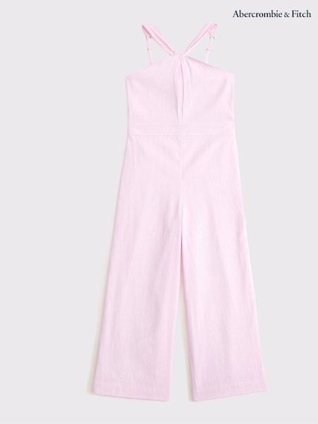 Abercrombie & Fitch Pink Linen Blend Halter Jumpsuit (W52644) | ‏285 د.إ.‏