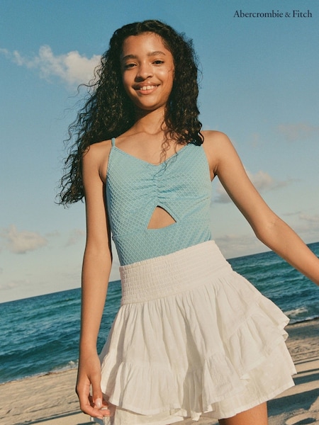 לבן - Abercrombie & Fitch Tiered Gauzy Mini Skort (W52655) | ‏146‏₪