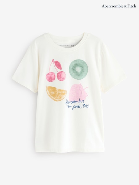 أبيض عاجي - Abercrombie & Fitch Oversized Imagery Graphic Print T-Shirt (W52660) | ‏87 د.إ.‏