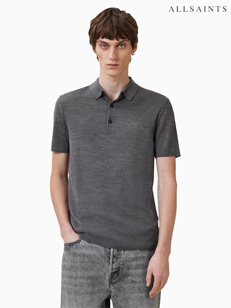 AllSaints Grey Maes Merino Polo Shirt (W52697) | 470 QAR