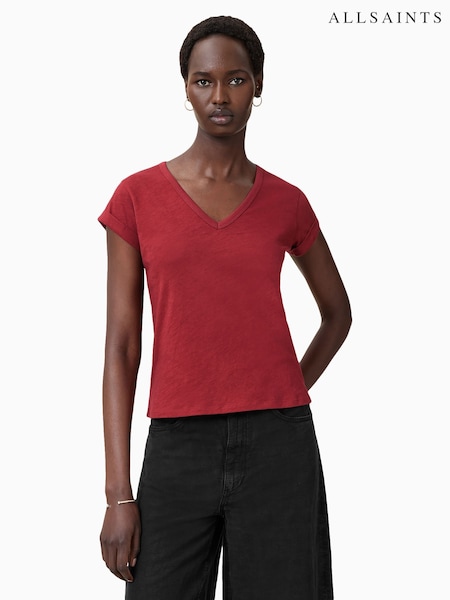 AllSaints Red Anna V 100% Organic Cotton T-Shirt (W52712) | 2,704 UAH