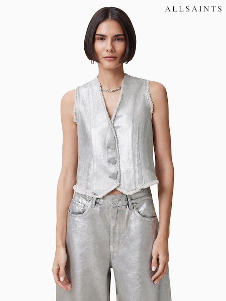 AllSaints Grey Andrea 100% Cotton Waistcoat (W52718) | 7,750 UAH