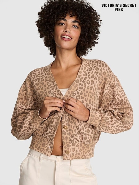 Victoria's Secret PINK Brown Leopard Cropped Fleece Cardigan (W52727) | €69.50