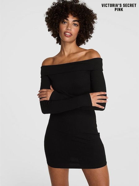 Victoria's Secret PINK Black Off The Shoulder Ribbed Dress (W52741) | €40.50