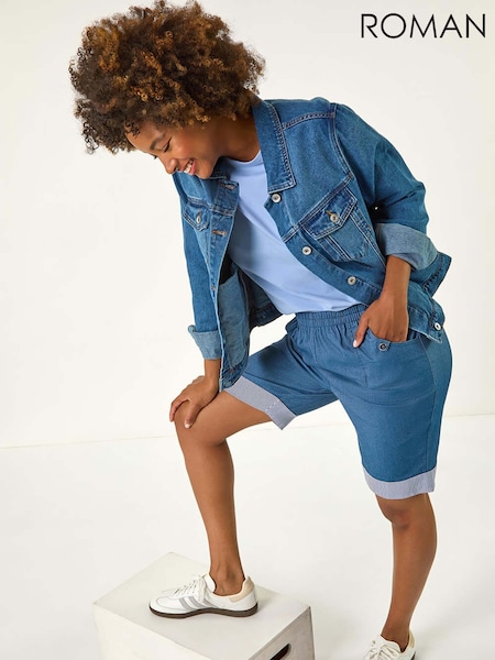 Roman Blue Bengaline Turnup Stripe Shorts (W52845) | R$ 385