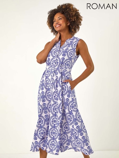 Roman Blue Circle Print Shirt Dress (W52864) | €71