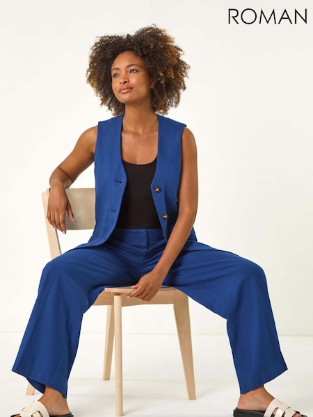 Roman Blue Smart Twill Wide Leg Pocket 100% Cotton Trousers (W52870) | €58