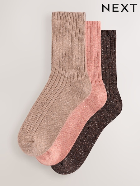 Pink/Neutral/Choc Containing Wool Ankle Socks 3 Pack (W52955) | €18