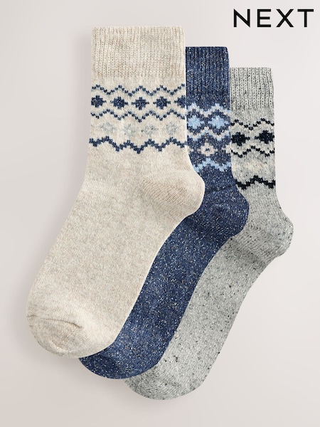 Blue Fairisle - Containing Wool Ankle Socks 3 Pack (W52961) | R$ 155