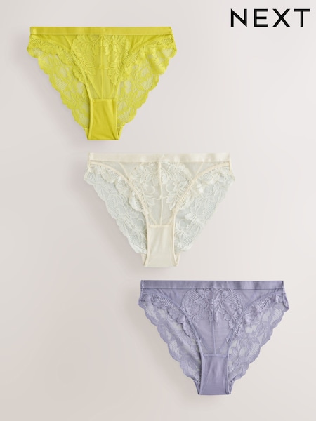 Cream/Lilac/Green Lace Knickers 3 Pack (W53032) | kr365