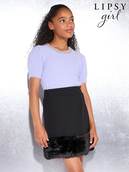 Lipsy Black Faux Fur Hem Skirt (5-16yrs) (W53077) | €28 - €37