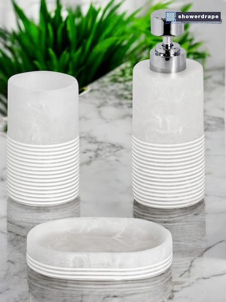Showerdrape 3 Piece Frost Onyx White Bianco Striped Bathroom Accessories Set (W53113) | €61