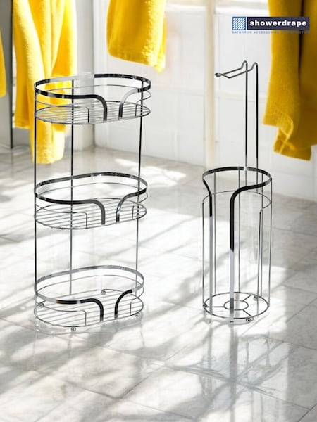 Showerdrape Chrome Dante Floor Caddy and Toilet Roll Holder (W53114) | €48