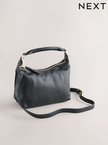Black Leather Scooped Hand Held Bag (W53151) | €51