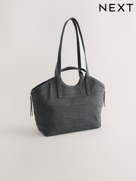 Black Faux Suede Croc Effect Shoulder Bag (W53256) | €41