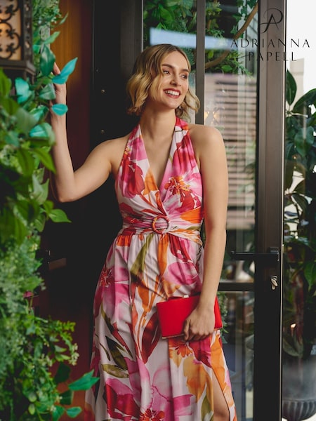 Adrianna Papell Pink Floral Chiffon Ring Gown (W53280) | €264