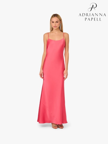 Adrianna By Adrianna Papell Pink Stretch Satin Long Dress (W53284) | €328