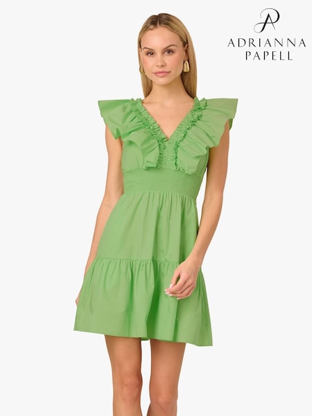 Adrianna By Adrianna Papell Green Ruffle Short Dress (W53290) | ₪699