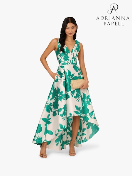 Adrianna Papell High Low Print Mikado White Dress (W53291) | ₪1,001