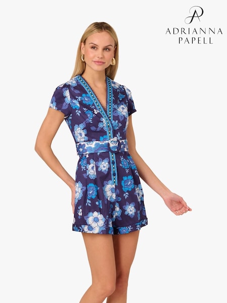 Adrianna By Adrianna Papell Blue Printed Playsuit (W53298) | 211 €