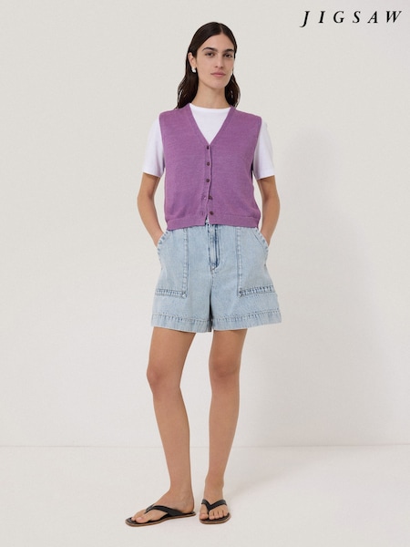 Jigsaw Purple Linen Button Through Tank (W53318) | €126