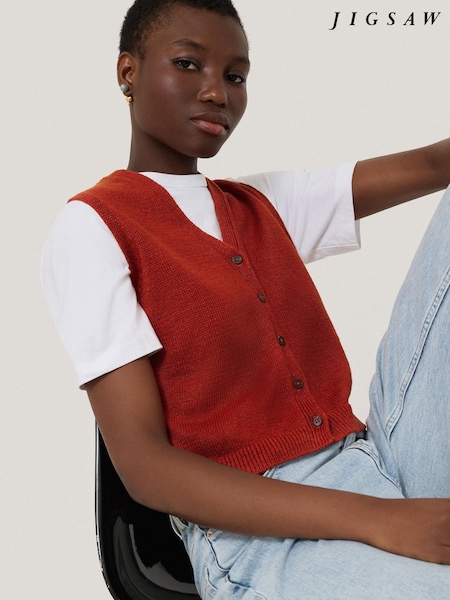 Jigsaw Red Linen Button Through Tank (W53319) | €126