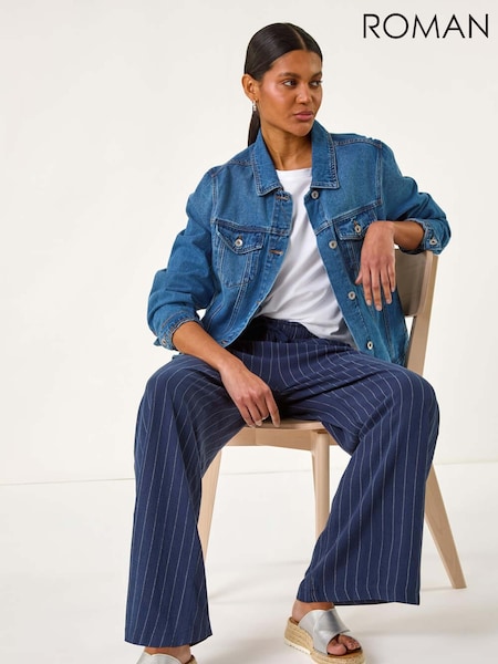 Roman Blue Stripe Linen Blend Trousers (W53326) | €57