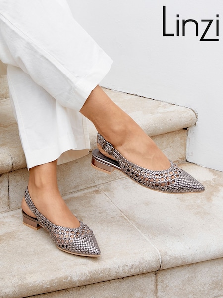 Linzi Silver Carolina Low Heeled Woven Slingback Courts (W53342) | € 42