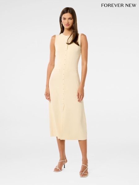 Forever New Cream Delilah Pearl Detail Knitted Dress (W53440) | €133