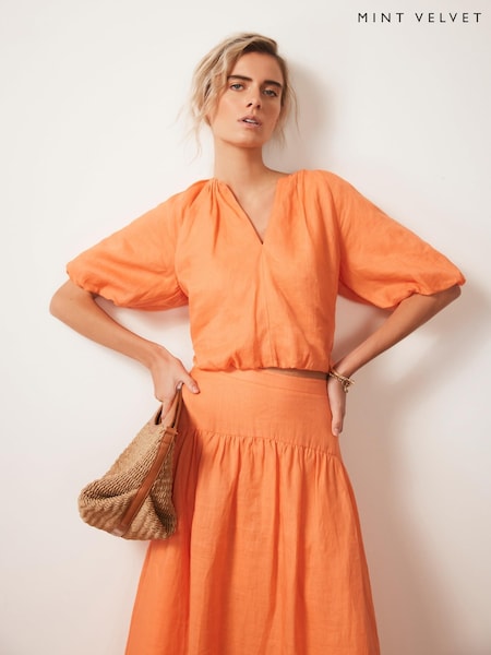 Mint Velvet Orange 100% Cotton Puff Sleeve Blouse (W53470) | 4,746 UAH