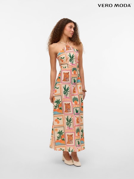 VERO MODA Pink Halterneck Cut Out Back Dress With Smock Detail (W53478) | €68