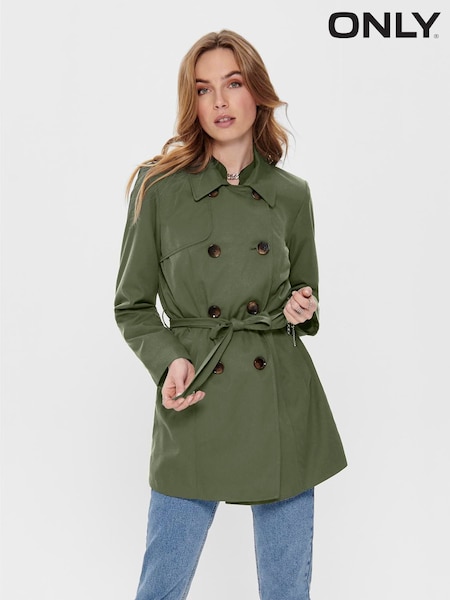 ONLY Green Double Breasted Classic Trench Coat (W53517) | ₪241