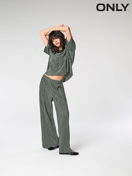 ONLY Grey Plisse Wide Leg Trousers (W53518) | AED186