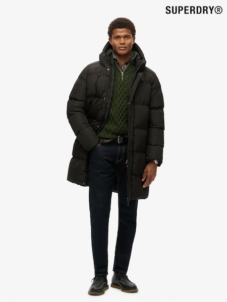 Superdry Black Hooded Sports Puffer Mid Coat (W53546) | R$ 1.285