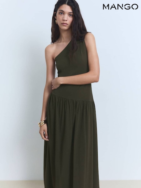 Mango Brown One Shoulder Bubble Hem Midi Dress (W53569) | €66