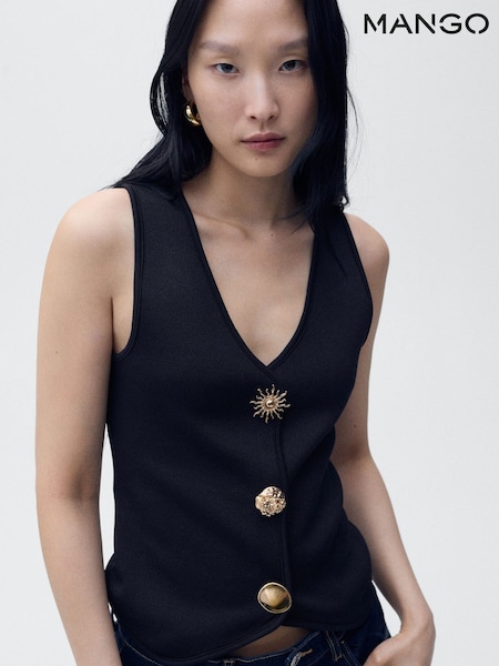 Mango Blue Jewel Button Detail Knitted Waistcoat (W53575) | €45