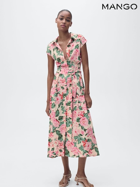Mango Pink Floral Midi Shirt Dress (W53576) | €51