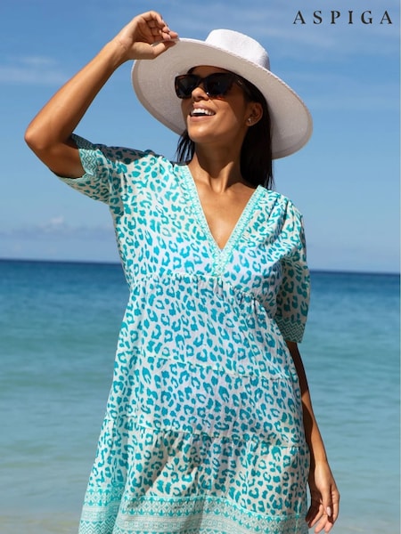 Aspiga Blue Santorini 100% Organic Cotton Kaftan (W53593) | R$ 940