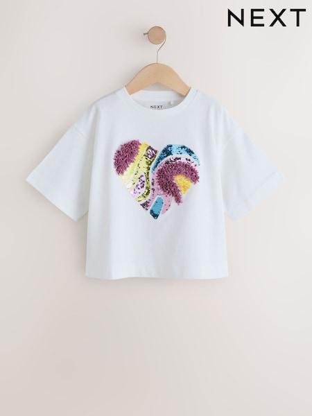 Weiß mit Herzmotiv - Sequin T-Shirt (3-16yrs) (W53753) | 18 € - 26 €