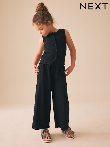 أسود - Textured Waistcoat Wide Leg Set (3-16yrs) (W53763) | ‏102 د.إ.‏ - ‏ 132‏ د.إ.