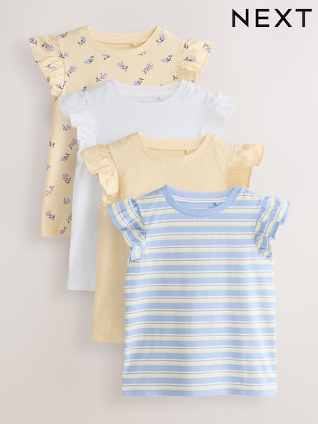 Yellow Ditsy Frill Sleeve T-Shirt 4 Pack (3-16yrs) (W53770) | AED97 - AED127