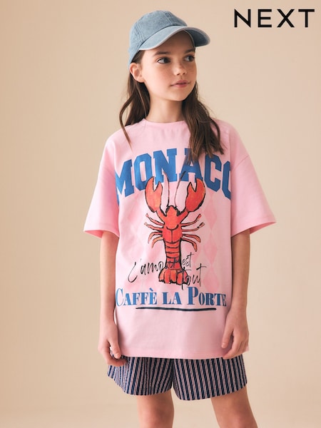 Pink Lobster Oversized Graphic Print T-Shirt (3-16yrs) (W53791) | 36 QAR - 62 QAR