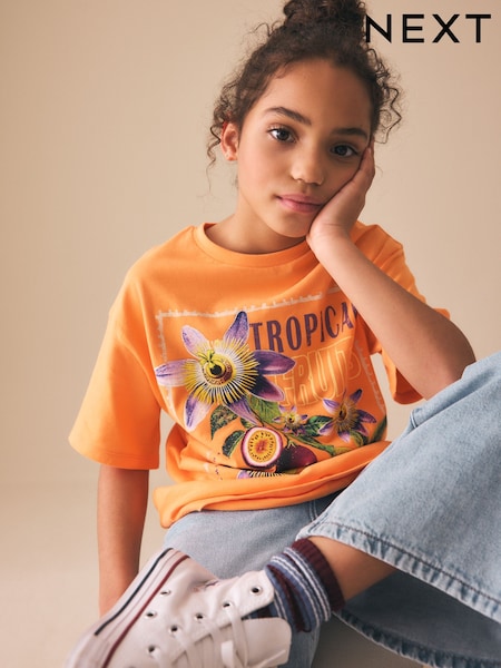 Orange Flower Oversized Graphic Print T-Shirt (3-16yrs) (W53795) | €11 - €20