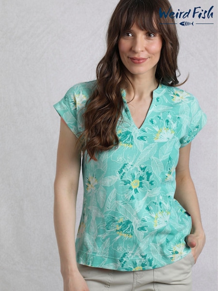 Weird Fish Aqua Alia Printed Jersey 100% Cotton Blouse (W53849) | 148 QAR